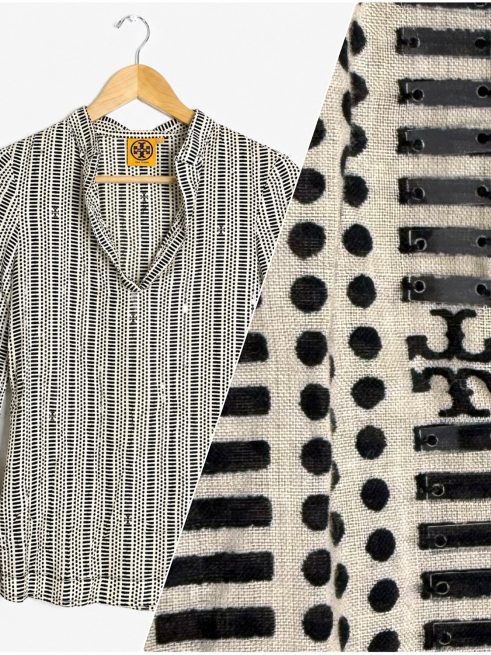 Tory Burch Stephanie Blouse Size 0 Cotton Print Tunic Top Sequins
